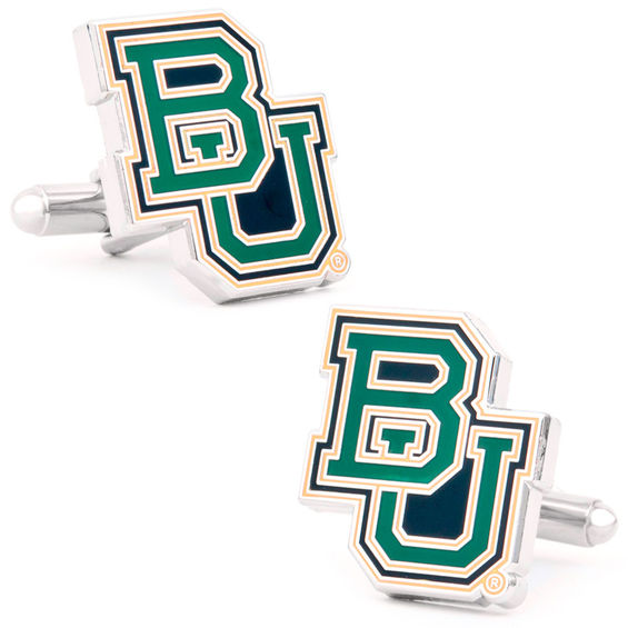 Ncaa Baylor University Logo Enamel Cuff Links in White Rhodium Brass