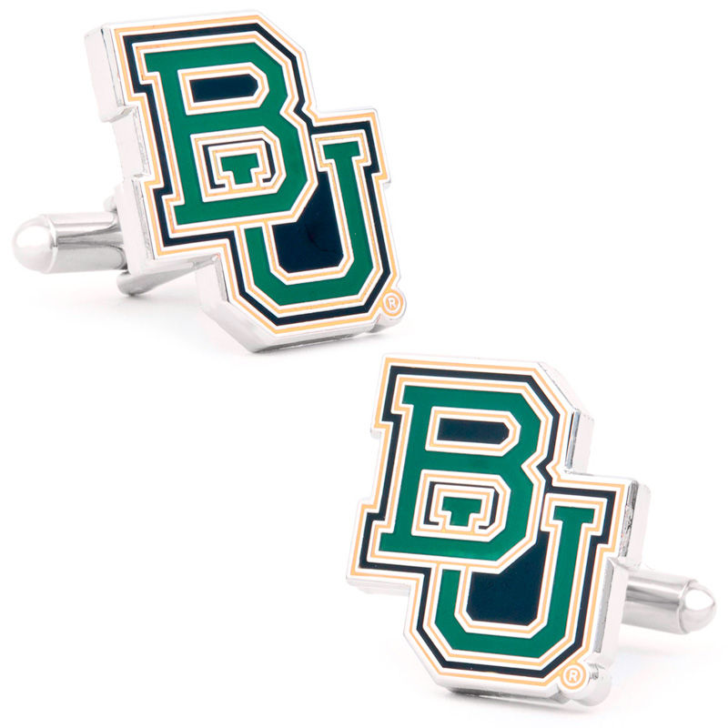 Main Image 1 of NCAA Baylor University Logo Enamel Cuff Links in White Rhodium Brass