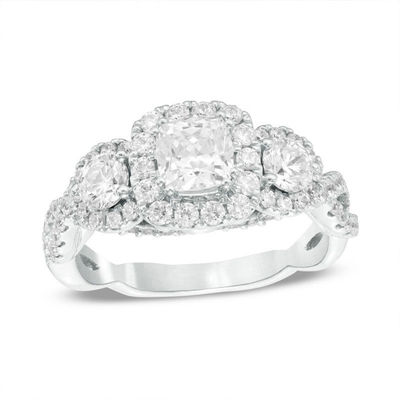 Celebration Ideal 1 1 2 Ct Tw Cushion Cut Diamond Three Stone