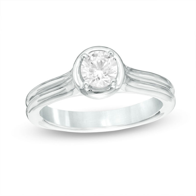 1/2 CT. Certified Diamond Solitaire Double Row Engagement Ring in 14K White Gold