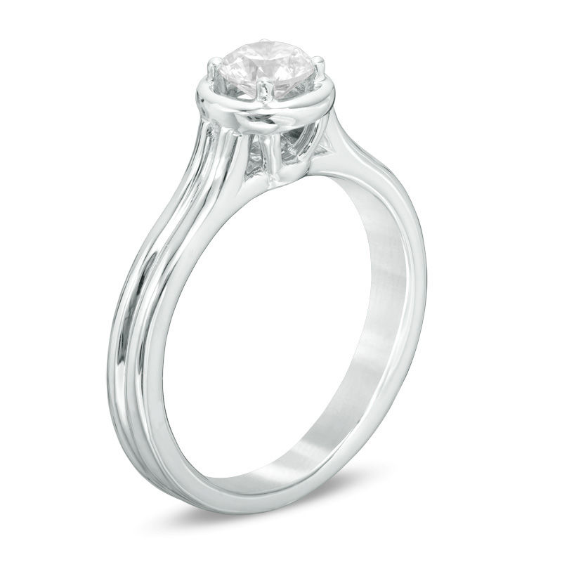 1/2 CT. Certified Diamond Solitaire Double Row Engagement Ring in 14K White Gold