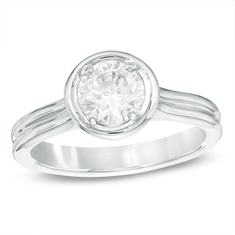 Main Image 1 of 1 CT. Certified Diamond Solitaire Double Row Engagement Ring in 14K White Gold