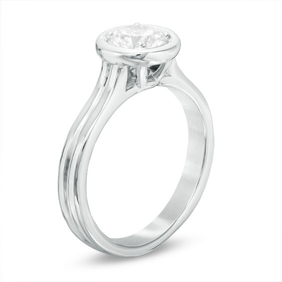 1 CT. Certified Diamond Solitaire Double Row Engagement Ring in 14K White Gold