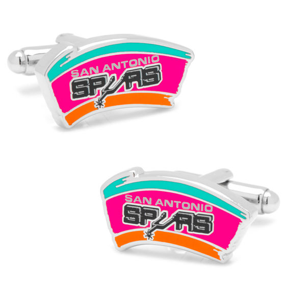 NBA Classic San Antonio Spurs Logo Enamel Cuff Links in White Rhodium Brass