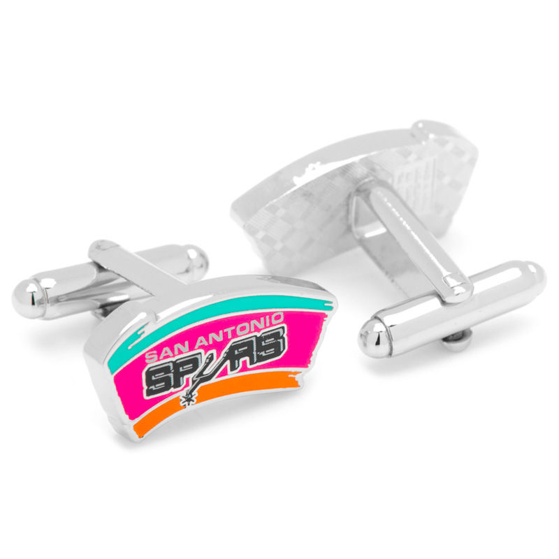 Main Image 2 of NBA Classic San Antonio Spurs Logo Enamel Cuff Links in White Rhodium Brass