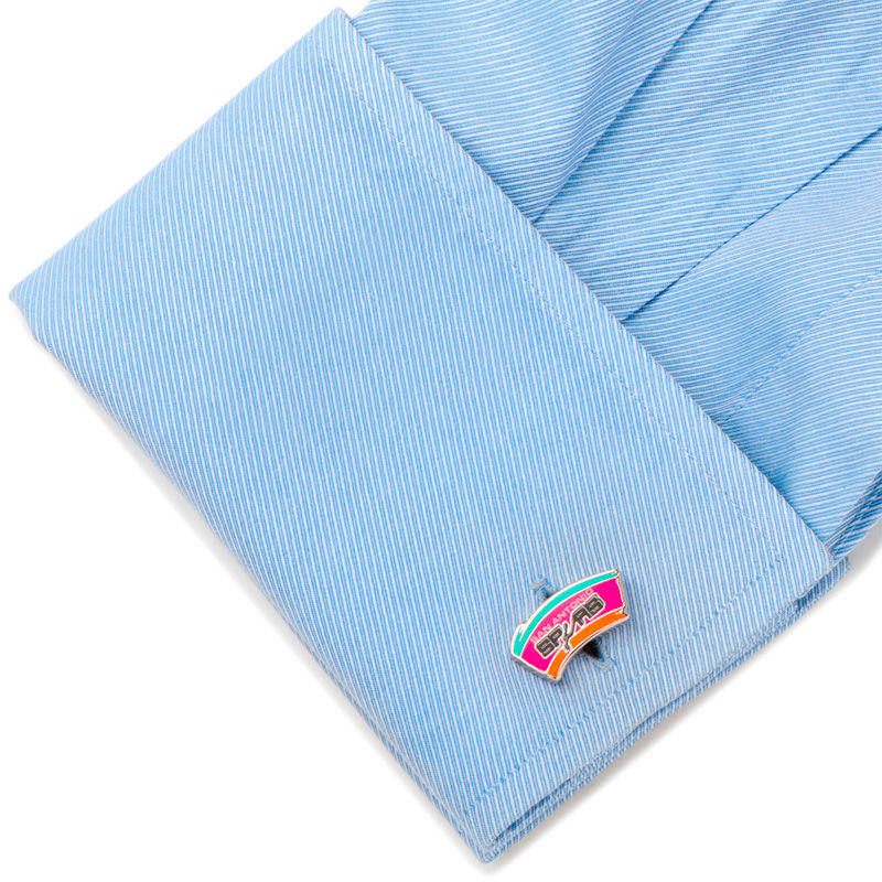 Main Image 3 of NBA Classic San Antonio Spurs Logo Enamel Cuff Links in White Rhodium Brass