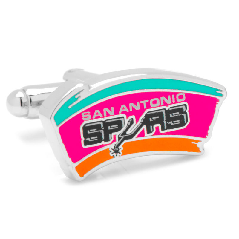 Main Image 4 of NBA Classic San Antonio Spurs Logo Enamel Cuff Links in White Rhodium Brass
