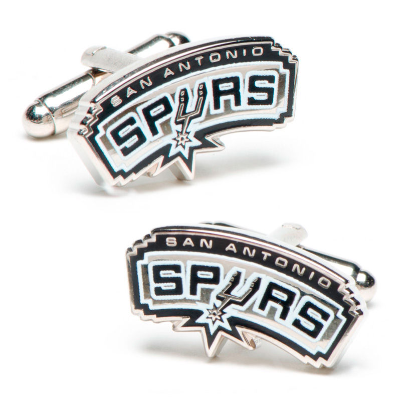 Main Image 1 of NBA San Antonio Spurs Logo Enamel Cuff Links in White Rhodium Brass