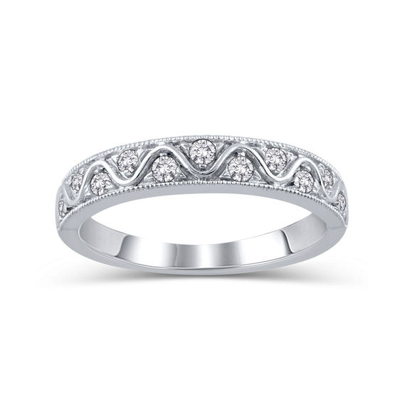 1/5 CT. T.W. Diamond Wavy Line Vintage-Style Anniversary Band in 14K White Gold 1/5 CT. T.W. Diamond Wavy Line Vintage-Style Anniversary Band in 14K White Gold