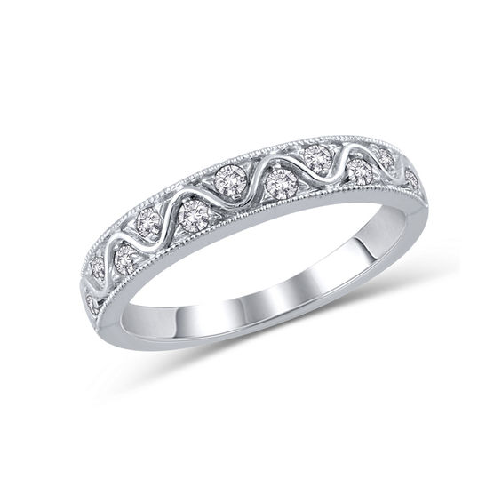 1/5 CT. T.W. Diamond Wavy Line Vintage-Style Anniversary Band in 14K White Gold 1/5 CT. T.W. Diamond Wavy Line Vintage-Style Anniversary Band in 14K White Gold