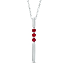 Lab-Created Ruby Linear Three Stone Bar Pendant in Sterling Silver
