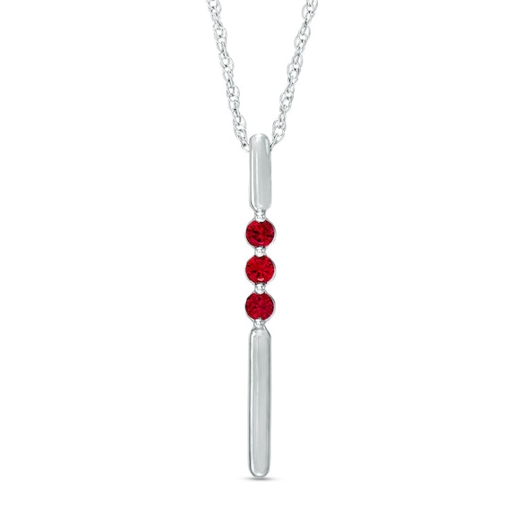 Lab-Created Ruby Linear Three Stone Bar Pendant in Sterling Silver