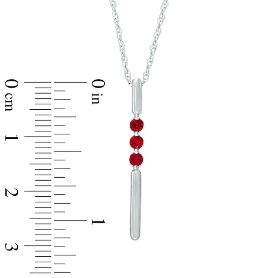 Lab-Created Ruby Linear Three Stone Bar Pendant in Sterling Silver