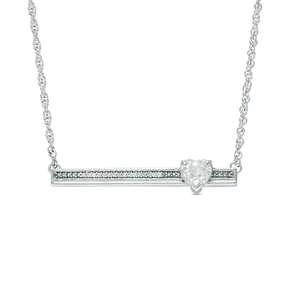5.0mm Heart-Shaped Lab-Created White Sapphire and Diamond Accent Bar Necklace in Sterling Silver