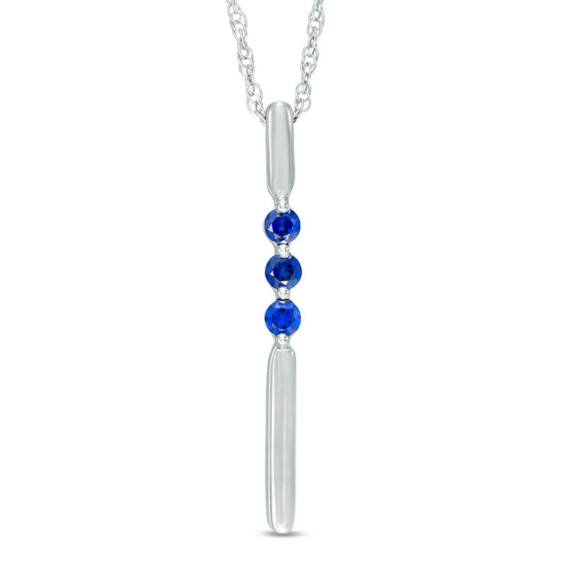 Main Image 1 of Lab-Created Blue Sapphire Linear Three Stone Bar Pendant in Sterling Silver