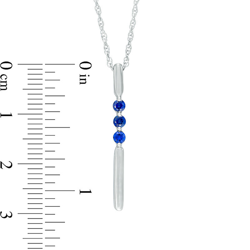 Lab-Created Blue Sapphire Linear Three Stone Bar Pendant in Sterling Silver
