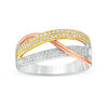 Thumbnail Image 0 of 1/4 CT. T.W. Diamond Layered Crossover Ring in Sterling Silver and 10K Two-Tone Gold