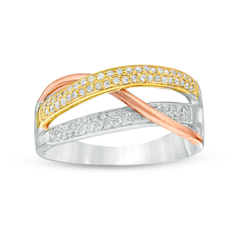 1/4 CT. T.W. Diamond Layered Crossover Ring in Sterling Silver and 10K Two-Tone Gold