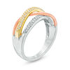 Thumbnail Image 1 of 1/4 CT. T.W. Diamond Layered Crossover Ring in Sterling Silver and 10K Two-Tone Gold