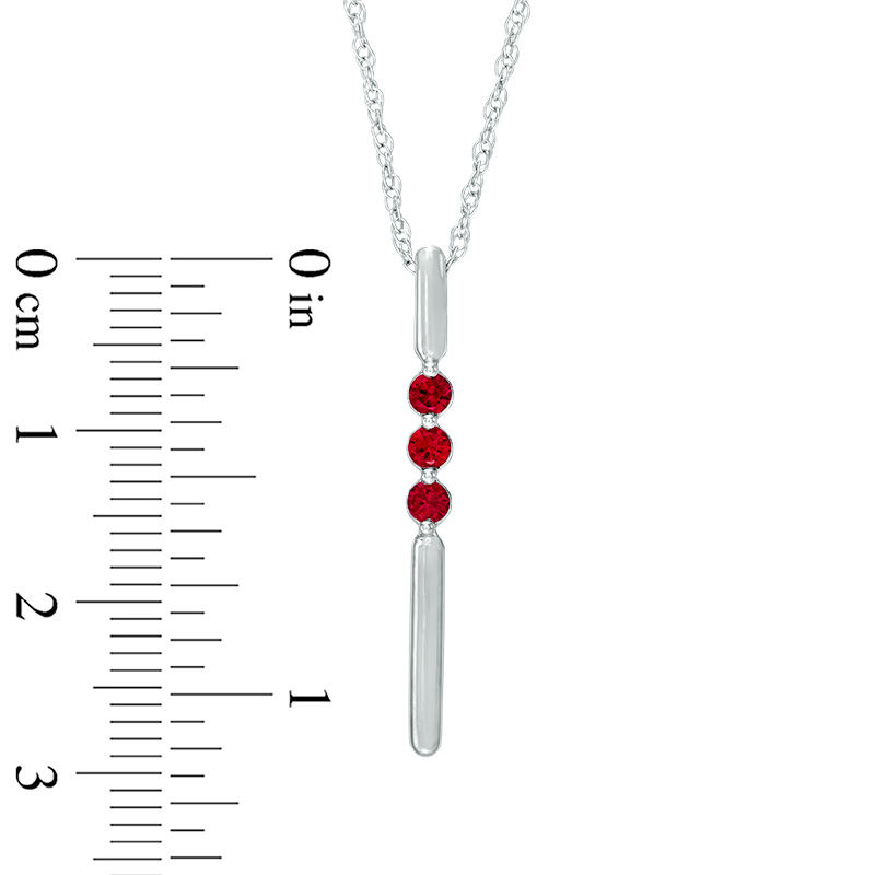 Main Image 2 of Lab-Created Ruby Linear Three Stone Bar Pendant in Sterling Silver