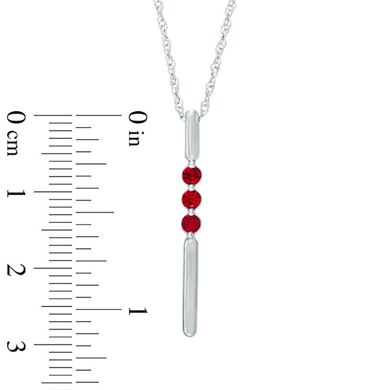 Lab-Created Ruby Linear Three Stone Bar Pendant in Sterling Silver