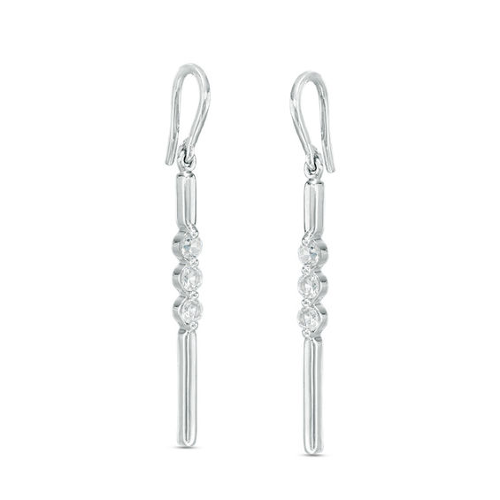 Lab Created White Shire Three Stone Bar Drop Earrings In Sterling Lab Created White Shire Three Stone Bar Drop Earrings In Sterling Silver