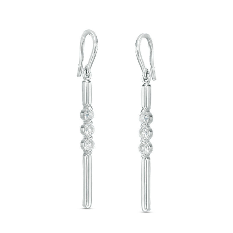 Main Image 1 of Lab-Created White Sapphire Three Stone Bar Drop Earrings in Sterling Silver