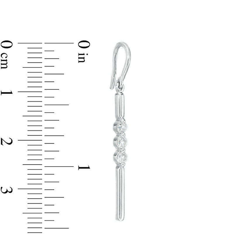 Main Image 2 of Lab-Created White Sapphire Three Stone Bar Drop Earrings in Sterling Silver