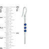 Thumbnail Image 1 of Lab-Created Blue Sapphire Three Stone Bar Drop Earrings in Sterling Silver