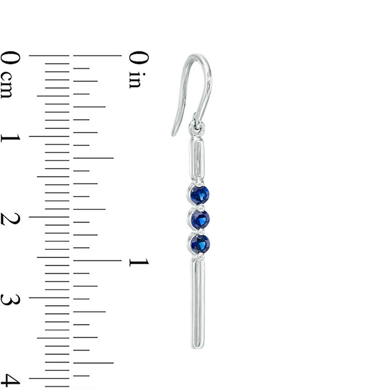 Lab-Created Blue Sapphire Three Stone Bar Drop Earrings in Sterling Silver