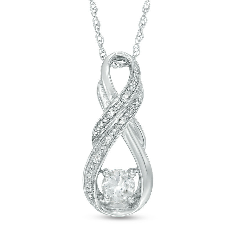 Main Image 1 of 5.0mm Lab-Created White Sapphire and Diamond Accent Double Row Infinity Pendant in Sterling Silver