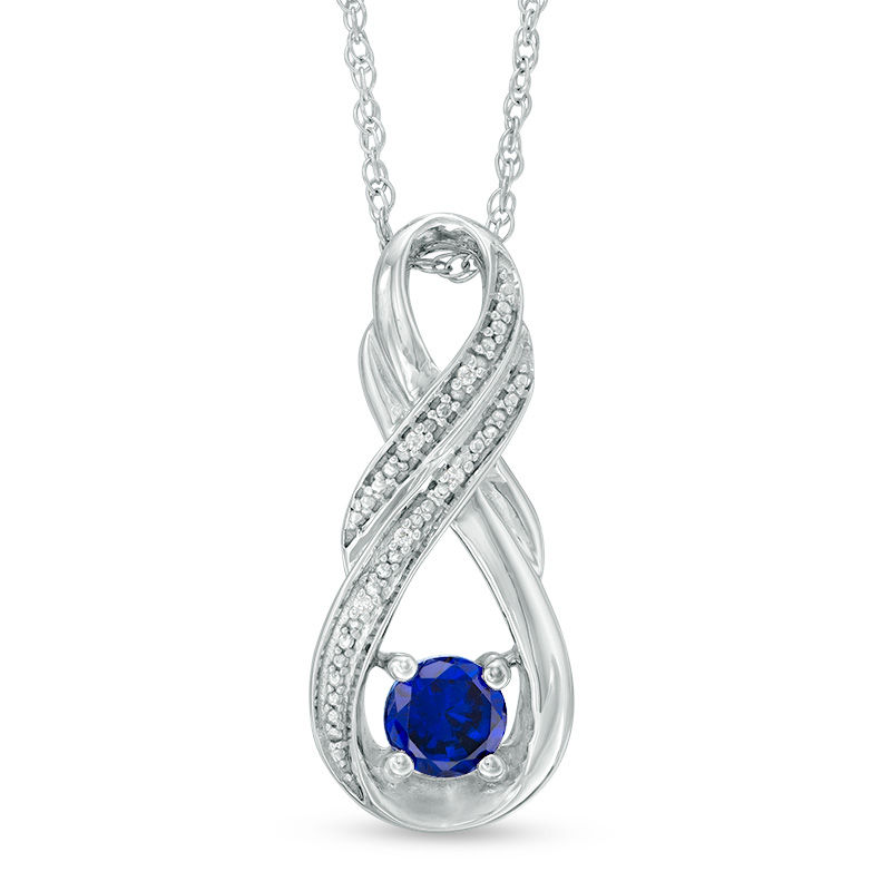 Main Image 1 of 5.0mm Lab-Created Blue Sapphire and Diamond Accent Double Row Infinity Pendant in Sterling Silver