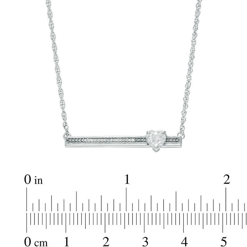 5.0mm Heart-Shaped Lab-Created White Sapphire and Diamond Accent Bar Necklace in Sterling Silver