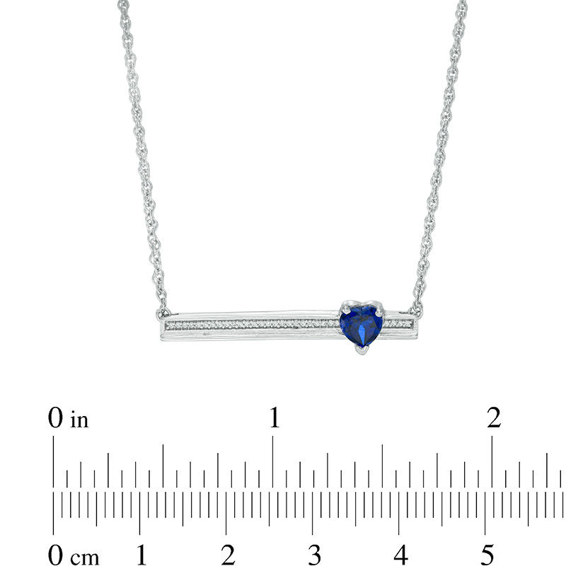5.0mm Heart-Shaped Lab-Created Blue Sapphire and Diamond Accent Bar Necklace in Sterling Silver