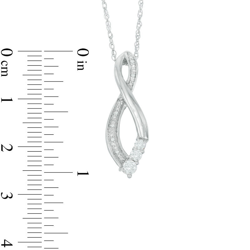 Main Image 2 of Lab-Created White Sapphire and Diamond Accent Three Stone Infinity Pendant in Sterling Silver