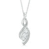 Thumbnail Image 0 of Lab-Created White Sapphire and Diamond Accent Cascading Three Stone Pendant in Sterling Silver