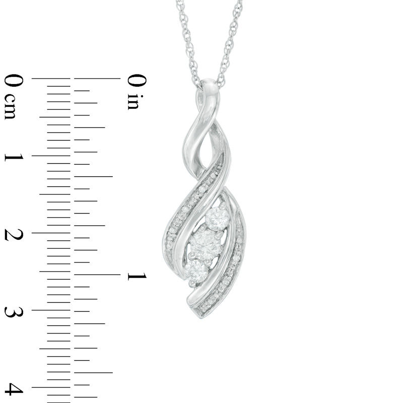 Lab-Created White Sapphire and Diamond Accent Cascading Three Stone Pendant in Sterling Silver