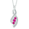 Thumbnail Image 0 of Lab-Created Ruby and Diamond Accent Cascading Three Stone Pendant in Sterling Silver