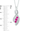 Thumbnail Image 1 of Lab-Created Ruby and Diamond Accent Cascading Three Stone Pendant in Sterling Silver