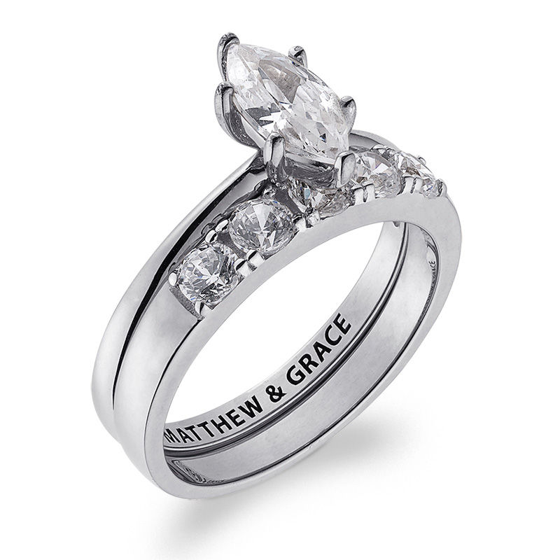 Main Image 2 of Personalized Marquise White Topaz Bridal Set in Sterling Silver (1 Line)