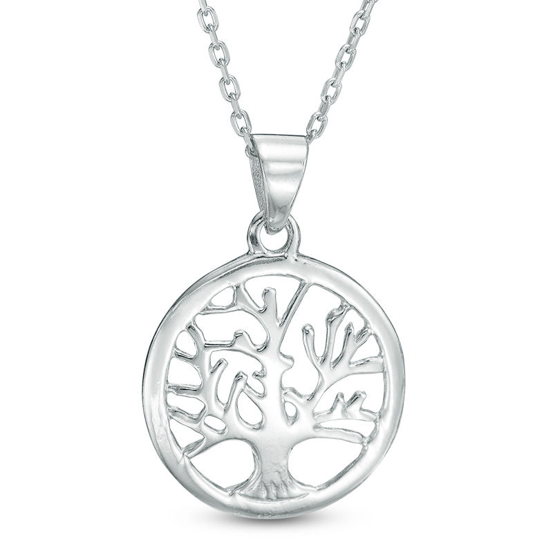 Sterling Silver Round Pendant Necklace with Tree of Life Design