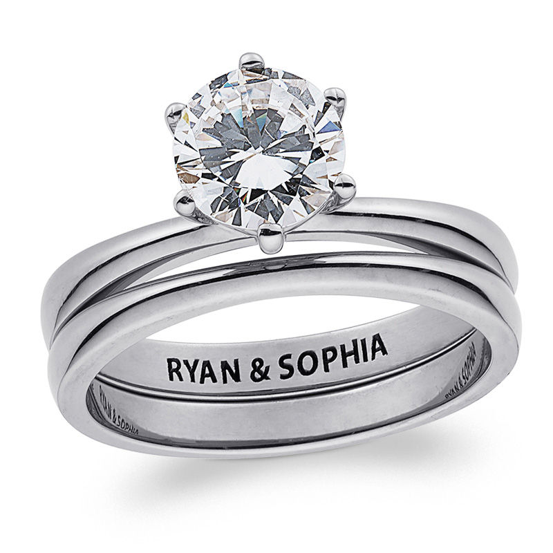 Personalized White Topaz Solitaire Bridal Set in Sterling Silver (1 Line)