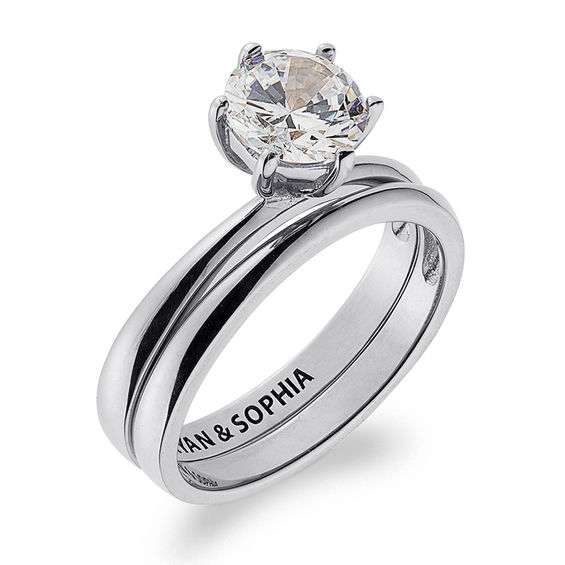 Personalized White Topaz Solitaire Bridal Set in Sterling Silver (1 Line)