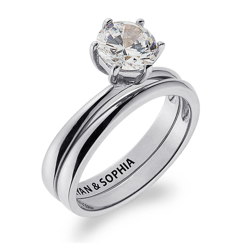 Personalized White Topaz Solitaire Bridal Set in Sterling Silver (1 Line)