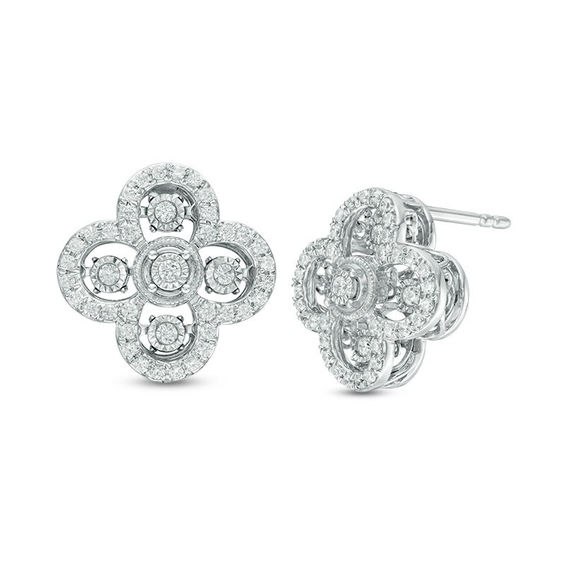 1/2 CT. T.w. Diamond Clover Stud Earrings in 10K White Gold