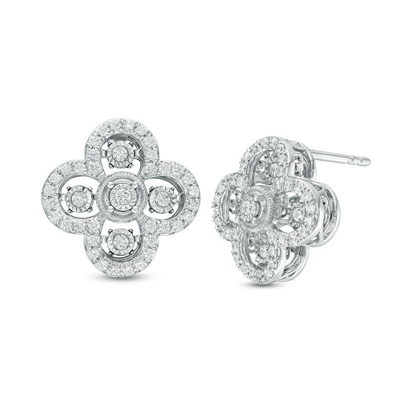 Main Image 1 of 1/2 CT. T.W. Diamond Clover Stud Earrings in 10K White Gold