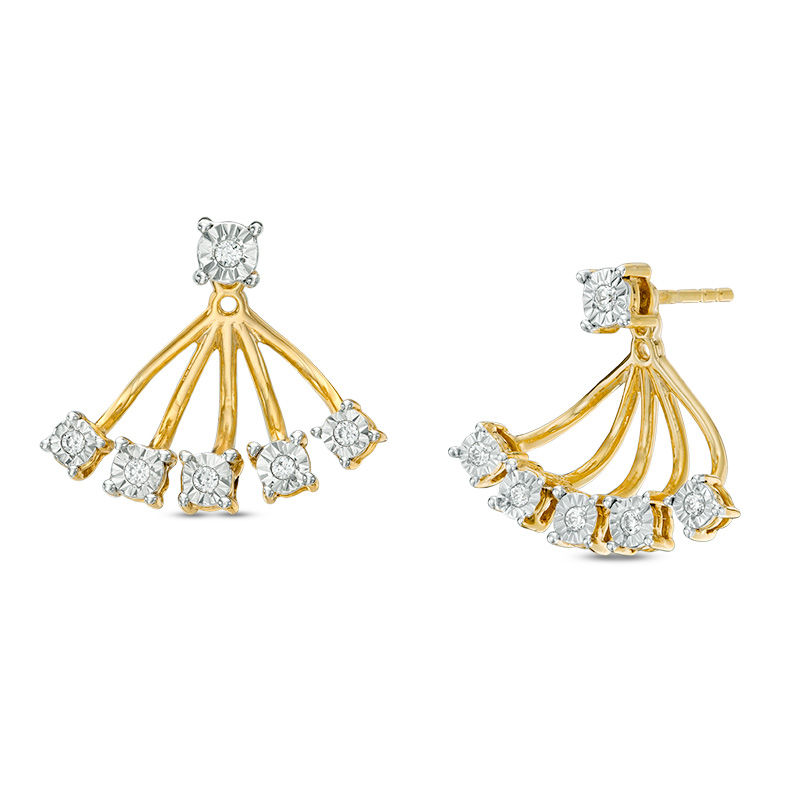 Image result for 1/6 CT. T.W. Diamond Fan Front/Back Earrings in Sterling Silver with 14K Gold Plate