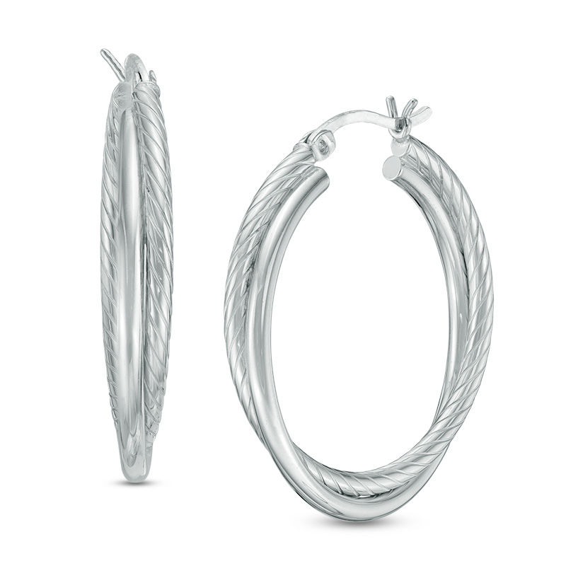 32mm Double Tube Hoop Earrings in Sterling Silver