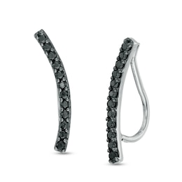 1/6 CT. T.W. Black Diamond Curved Bar Crawler Earrings in Sterling Silver