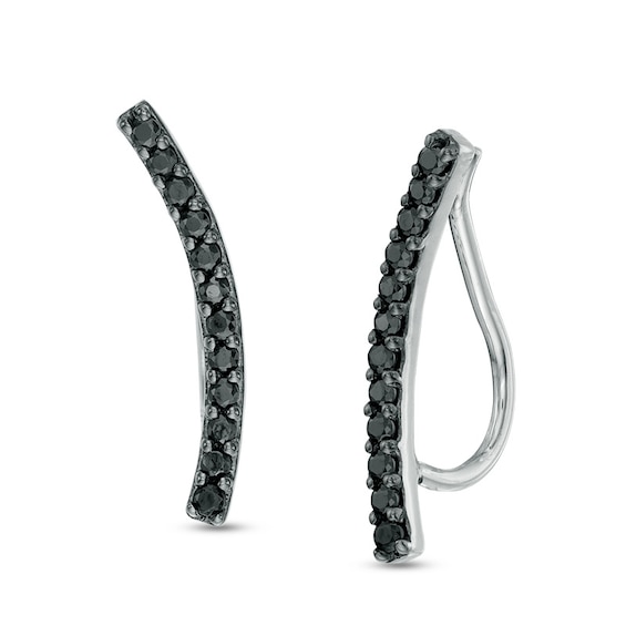 1/6 CT. T.w. Black Diamond Curved Bar Crawler Earrings in Sterling Silver